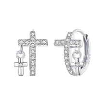 Load image into Gallery viewer, 925 Sterling Silver Earrings with Pavé Setting CZ in White Gold, Size 13*8mm for Women