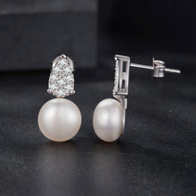 Load image into Gallery viewer, 925 Sterling Silver 0.023 Carat Moissanite & Freshwater Pearl Earrings for Women
