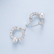 Load image into Gallery viewer, 925 Sterling Silver White Gold Plated 1.6cm Hoop Earrings with Synthetic Pearl for Women