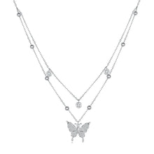 Load image into Gallery viewer, 925 Sterling Silver Butterfly Necklace with Pavé Setting CZ, 40cm Length for Women
