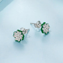 Load image into Gallery viewer, 925 Sterling Silver Earrings with Pavé Set CZ & White Gold Plating, 0.75cm for Women