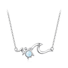Load image into Gallery viewer, 925 Sterling Silver Necklace with Sea Stone and Pavé CZ, 40+5cm, Plated White Gold for Women