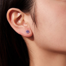 Load image into Gallery viewer, 925 Sterling Silver Earrings with Pavé CZ and Enamel Process, 0.8cm, White Gold Plated for Women