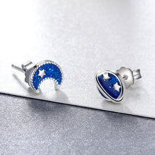 Load image into Gallery viewer, 925 Sterling Silver Earrings for Women - Enamel Moon and Sun Design, 0.7x0.6cm, 0.6x0.8cm