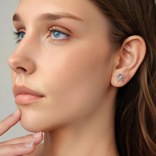 Load image into Gallery viewer, 925 Sterling Silver Earrings with Pavé Setting CZ, 1.1 x 1.0 cm, Oxidized Finish for Women