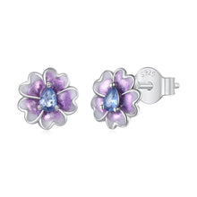 Load image into Gallery viewer, 925 Sterling Silver Earrings with Pavé CZ and Enamel Process, 0.8cm, White Gold Plated for Women