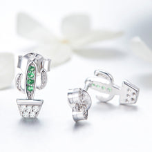 Load image into Gallery viewer, 925 Sterling Silver Earrings with CZ - 1.0*0.6cm, Plated Platinum, Pavé Setting for Women