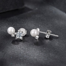 Load image into Gallery viewer, 925 Sterling Silver 0.20 Carat Moissanite Earrings with Synthetic Pearl for Women