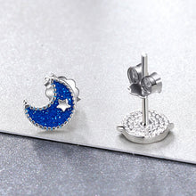 Load image into Gallery viewer, 925 Sterling Silver Earrings for Women - Enamel Moon and Sun Design, 0.7x0.6cm, 0.6x0.8cm