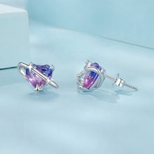 Load image into Gallery viewer, 925 Sterling Silver Earrings with CZ and Transparent Glass in White Gold Plating for Women