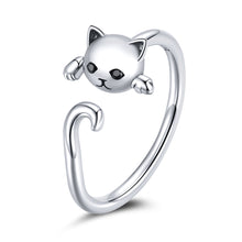 Load image into Gallery viewer, 925 Sterling Silver Oxidized Cat Ring with CZ for Women, 0.6x1cm