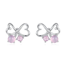 Load image into Gallery viewer, 925 Sterling Silver Earrings with Pavé Setting CZ and Transparent Glass for Women