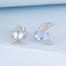 Load image into Gallery viewer, 925 Sterling Silver White Gold Plated Moonstone & CZ Earrings