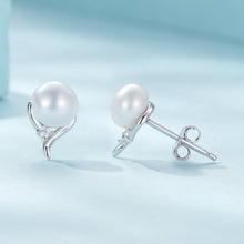 Load image into Gallery viewer, 925 Sterling Silver Pavé Setting CZ & Natural Fresh Water Earrings for Women - 10*7mm