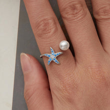Load image into Gallery viewer, 925 Sterling Silver White Gold Plated Quality Shell Pearl Starfish Ring for Women