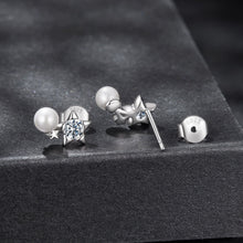 Load image into Gallery viewer, 925 Sterling Silver 0.20 Carat Moissanite Earrings with Synthetic Pearl for Women