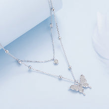 Load image into Gallery viewer, 925 Sterling Silver Butterfly Necklace with Pavé Setting CZ, 40cm Length for Women