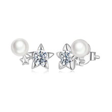 Load image into Gallery viewer, 925 Sterling Silver 0.20 Carat Moissanite Earrings with Synthetic Pearl for Women