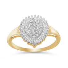 Load image into Gallery viewer, 10K Yellow Gold 1/2 Cttw Round & Baguette Cut Diamond Pear Shaped Domed Pavé Cluster with Halo Cocktail Ring (J-K Color, I1-I2 Clarity) - Size 4-1/4
