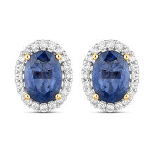 Load image into Gallery viewer, 2.16 Carat Genuine Blue Sapphire and White Diamond 14K Yellow Gold Earrings