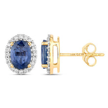 Load image into Gallery viewer, 2.16 Carat Genuine Blue Sapphire and White Diamond 14K Yellow Gold Earrings