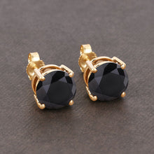 Load image into Gallery viewer, 4.12 Carat Genuine Black Diamond 14K Yellow Gold Earrings
