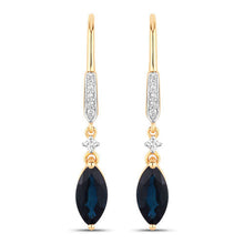 Load image into Gallery viewer, 2.73 Carat Genuine Blue Sapphire and White Diamond 14K Yellow Gold Earrings