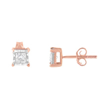 Load image into Gallery viewer, 14K Rose Gold Plated Two-Tone .925 Sterling Silver 1/2 Cttw Princess-Cut Square Near Colorless Diamond Solitaire Miracle-Plate Stud Earrings (J-K Color, I2-I3 Clarity)