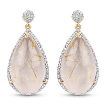 Load image into Gallery viewer, 14K Yellow Gold Plated 35.15 Carat Genuine Golden Rutile and White Topaz .925 Sterling Silver Earrings