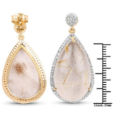 Load image into Gallery viewer, 14K Yellow Gold Plated 35.15 Carat Genuine Golden Rutile and White Topaz .925 Sterling Silver Earrings