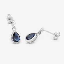 Load image into Gallery viewer, 1.65 Carat Genuine Blue Sapphire and White Diamond 10K White Gold Earrings