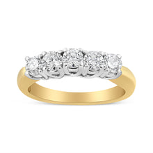 Load image into Gallery viewer, 18K Yellow Gold 1.0 Cttw 4 Prong Set Round Cut Diamond Step up 5 Stone Ring Band (F-G Color, SI1-SI2 Clarity) - Size 6