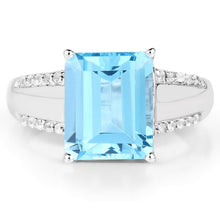 Load image into Gallery viewer, 5.78 Carat Genuine Swiss Blue Topaz and White Topaz .925 Sterling Silver Ring