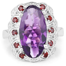 Load image into Gallery viewer, 6.40 Carat Genuine Amethyst and Garnet .925 Sterling Silver Ring