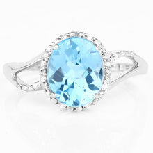 Load image into Gallery viewer, 3.29 Carat Genuine Swiss Blue Topaz and White Diamond 10K White Gold Ring