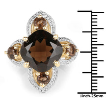 Load image into Gallery viewer, 14K Yellow Gold Plated 5.92 Carat Genuine Smoky Quartz .925 Sterling Silver Ring