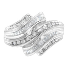 Load image into Gallery viewer, 10K White Gold Round and Baguette Cut Diamond Channel Ring (3/4 Cttw, H-I Color, SI2-I1 Clarity) - Size 7