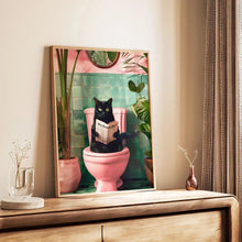 Load image into Gallery viewer, DecorBites™ Funny Cat Reading on Toilet Wall Art