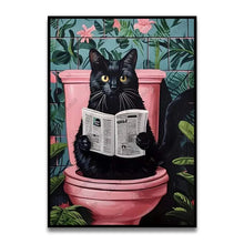 Load image into Gallery viewer, DecorBites™ Funny Cat Reading on Toilet Wall Art