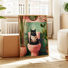 Load image into Gallery viewer, DecorBites™ Funny Cat Reading on Toilet Wall Art