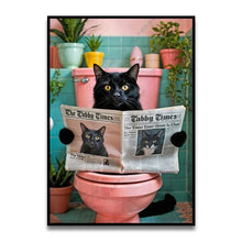 Load image into Gallery viewer, DecorBites™ Funny Cat Reading on Toilet Wall Art