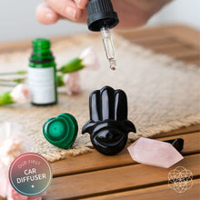 Load image into Gallery viewer, Hamsa Hand of Safe Travels: Aromatherapy Crystal Car Kit