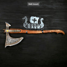 Load image into Gallery viewer, Handcrafted Leviathan axe with glow in the dark runes