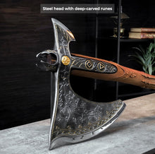 Load image into Gallery viewer, Handcrafted Leviathan axe with glow in the dark runes