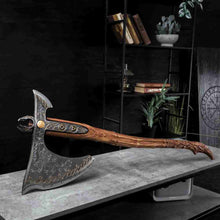 Load image into Gallery viewer, Handcrafted Leviathan axe with glow in the dark runes