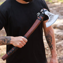 Load image into Gallery viewer, Handmade Norse axe ''Njord" with gently leather wrap