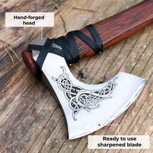 Load image into Gallery viewer, Handmade Norse axe ''Njord" with gently leather wrap