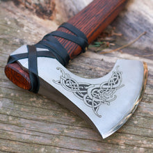 Load image into Gallery viewer, Handmade Norse axe ''Njord" with gently leather wrap