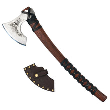 Load image into Gallery viewer, Handmade Norse axe ''Njord" with gently leather wrap