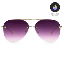 Load image into Gallery viewer, Smaller Megan 2 - Purple Metal Aviator Sunglasses with Gold Frame